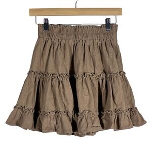 Newbury Kustom Tiered Ruffle Mini Skirt Brown 100% Cotton Boho Cottagecore Sz S